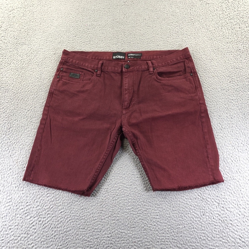Stussy Shorts Mens 36 Burgundy Jeans Denim Cut Off Slim Jeans 5 Pocket Jorts